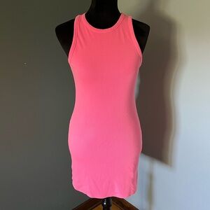 TALENTLESS S Ribbed High Neck Contour Mini Dress Hot Neon Pink Like NEW 🩷